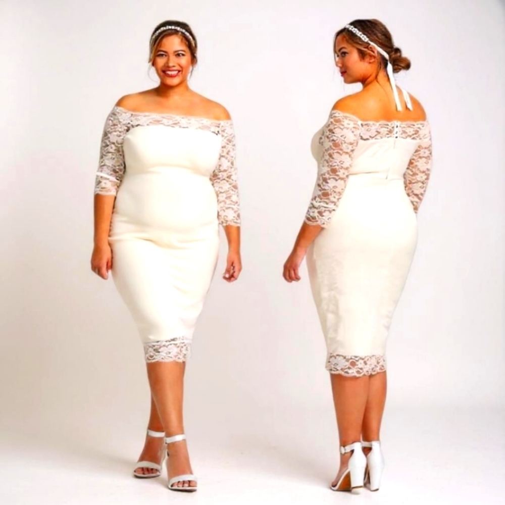 TORRID 2X Special Occasion Ivory Lace off Shoulder bodycon midi dress. NWT